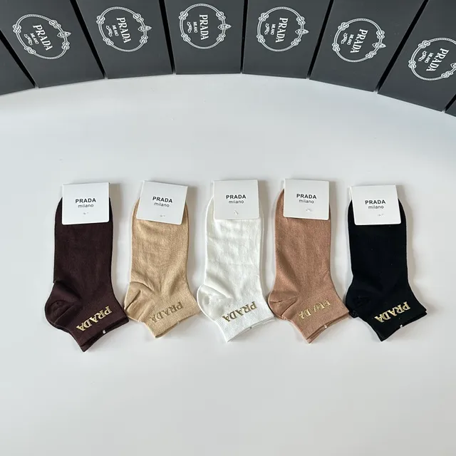 Prada Black Gold Low-Cut Ankle Embroidered Logo Socks 2