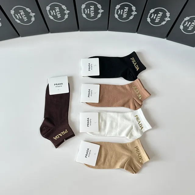 Prada Black Gold Low-Cut Ankle Embroidered Logo Socks 5
