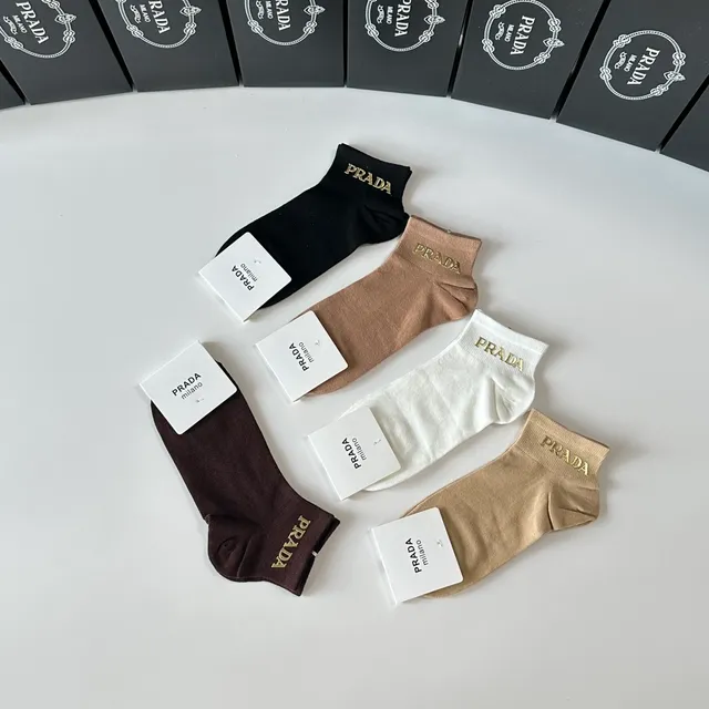 Prada Black Gold Low-Cut Ankle Embroidered Logo Socks 6