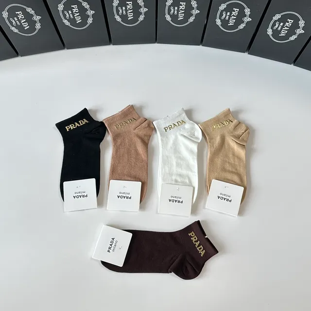 Prada Black Gold Low-Cut Ankle Embroidered Logo Socks 7