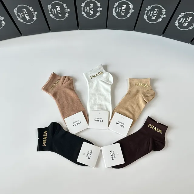 Prada Black Gold Low-Cut Ankle Embroidered Logo Socks 8
