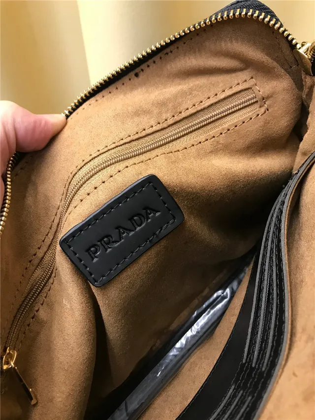 Prada Black Gold Pebbled Leather Triangular Logo Handbag 2