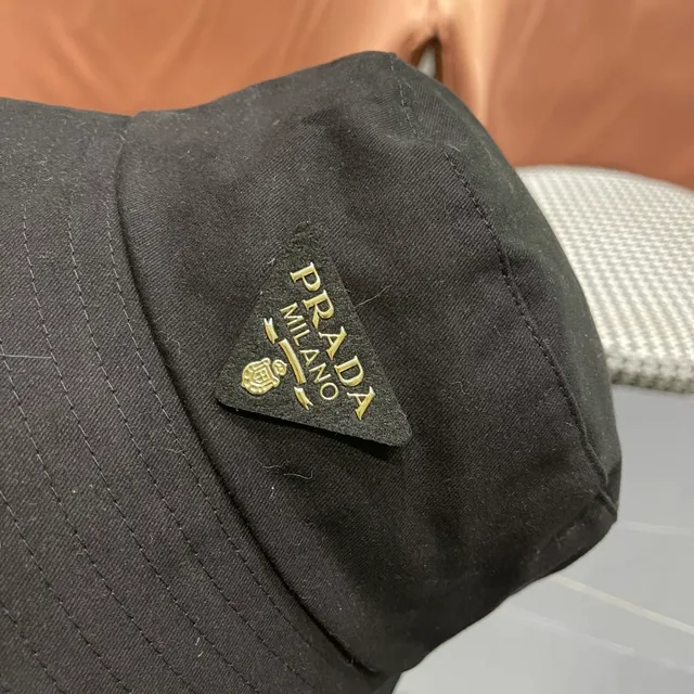 Prada Black Gold Structured Crown Wide Brim Bucket Hat 2