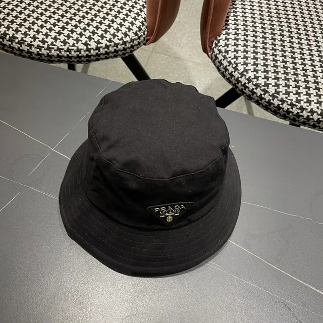 Prada Black Gold Structured Crown Wide Brim Bucket Hat 7