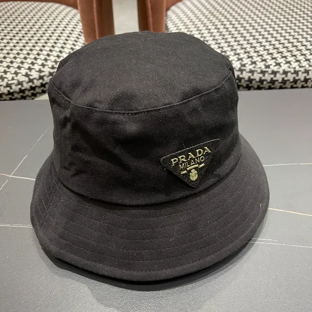 Prada Black Gold Structured Crown Wide Brim Bucket Hat 8