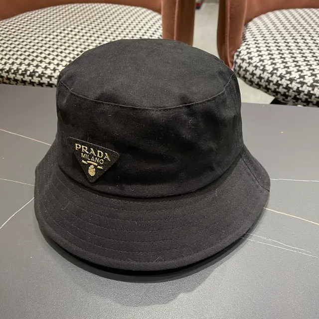 Prada Black Gold Structured Crown Wide Brim Bucket Hat 9