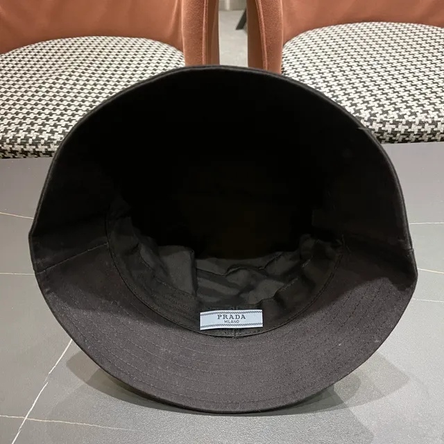 Prada Black Gold Structured Crown Wide Brim Bucket Hat 10
