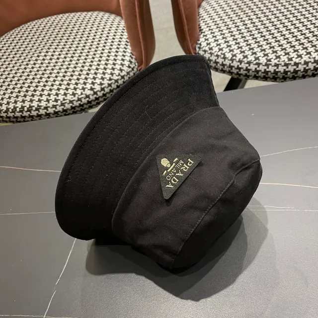Prada Black Gold Structured Crown Wide Brim Bucket Hat 11