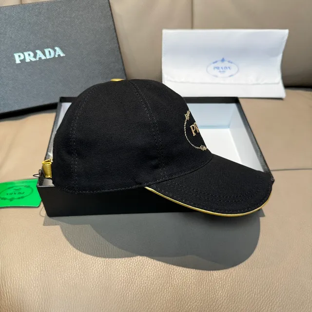Prada Black Gold Structured Six-Panel Embroidered Logo Baseball Cap 5