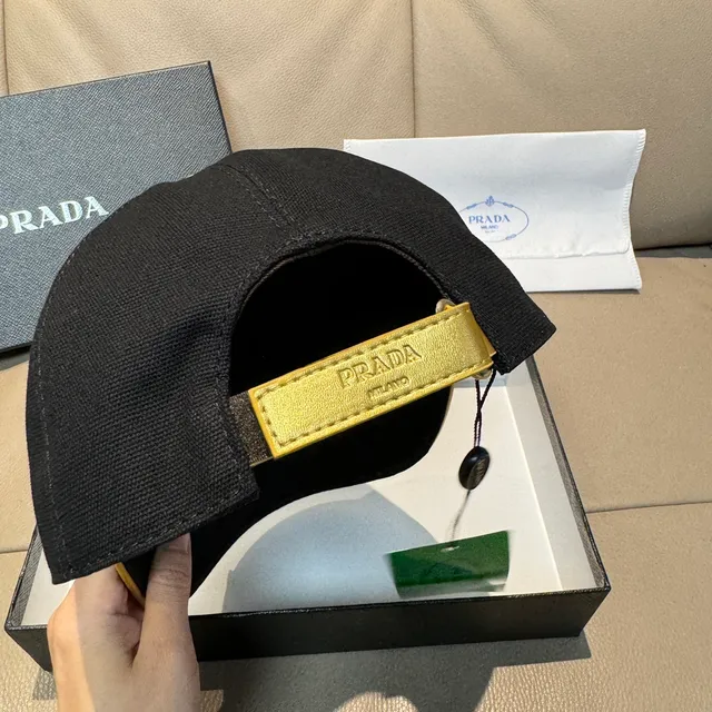 Prada Black Gold Structured Six-Panel Embroidered Logo Baseball Cap 8