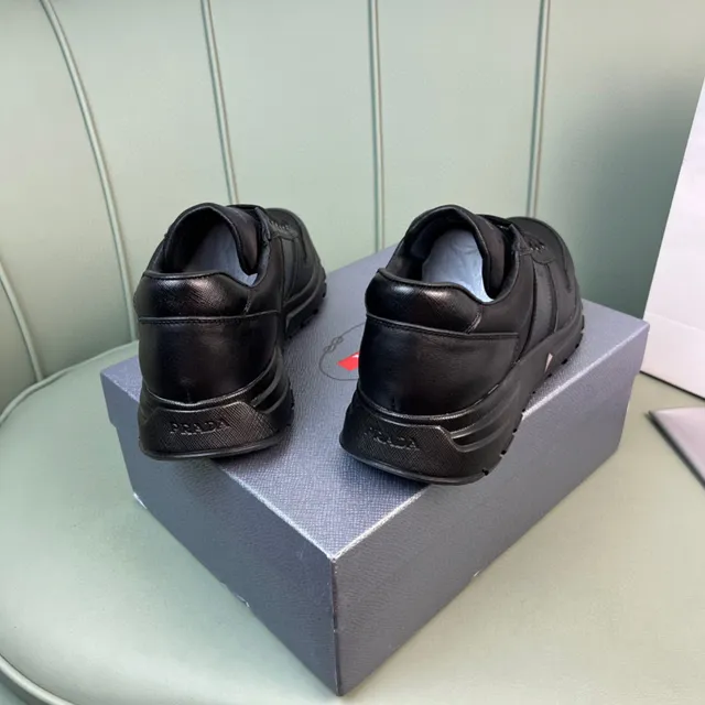 Prada Black Monochrome Leather-and-Synthetic Panelled Lifestyle Sneakers 2