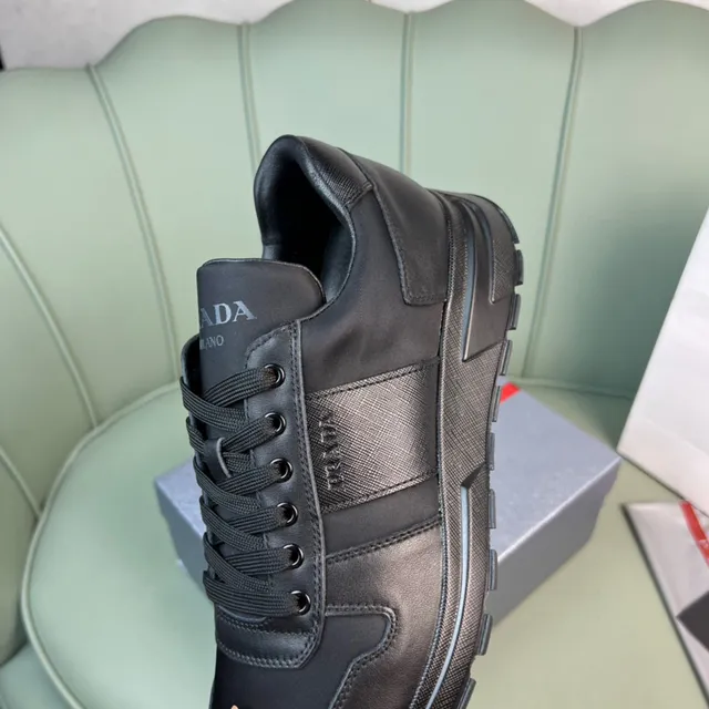 Prada Black Monochrome Leather-and-Synthetic Panelled Lifestyle Sneakers 4