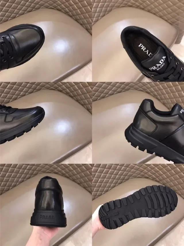 Prada Zapatillas Lifestyle Negro Paneles de Cuero Parte Superior Rayas de Logo Embossado 2