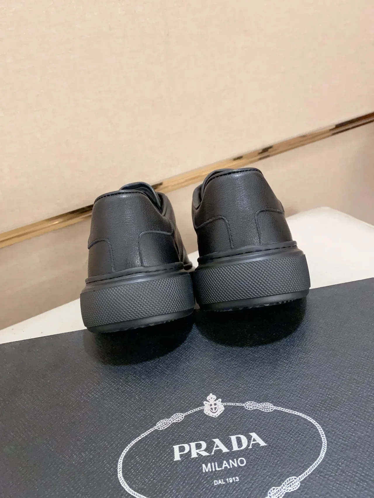 Prada Black Red Leather Upper Triangular Metal Logo Plaque Lifestyle Sneakers 3