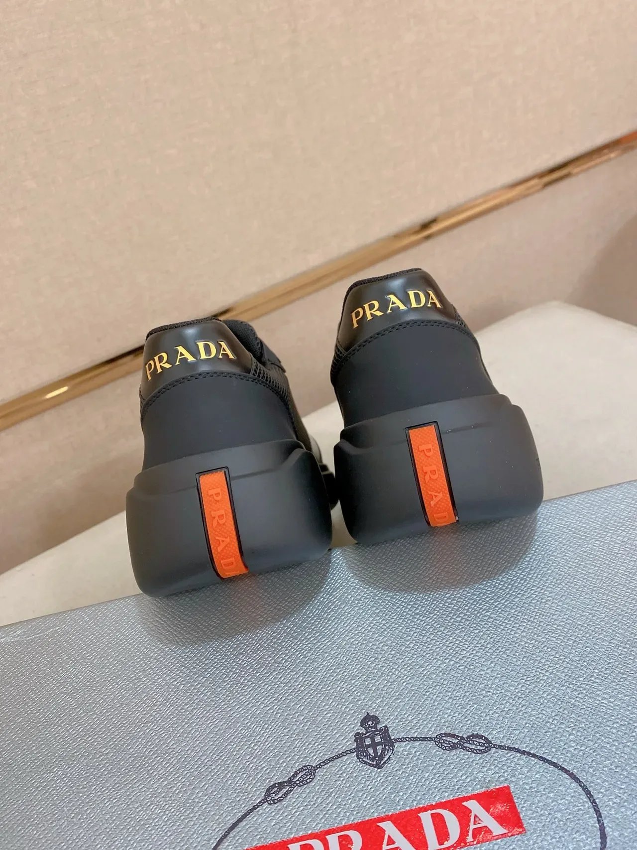 Prada Black Red Mesh And Synthetic Upper Triangular Metal Logo Lifestyle Sneakers 4