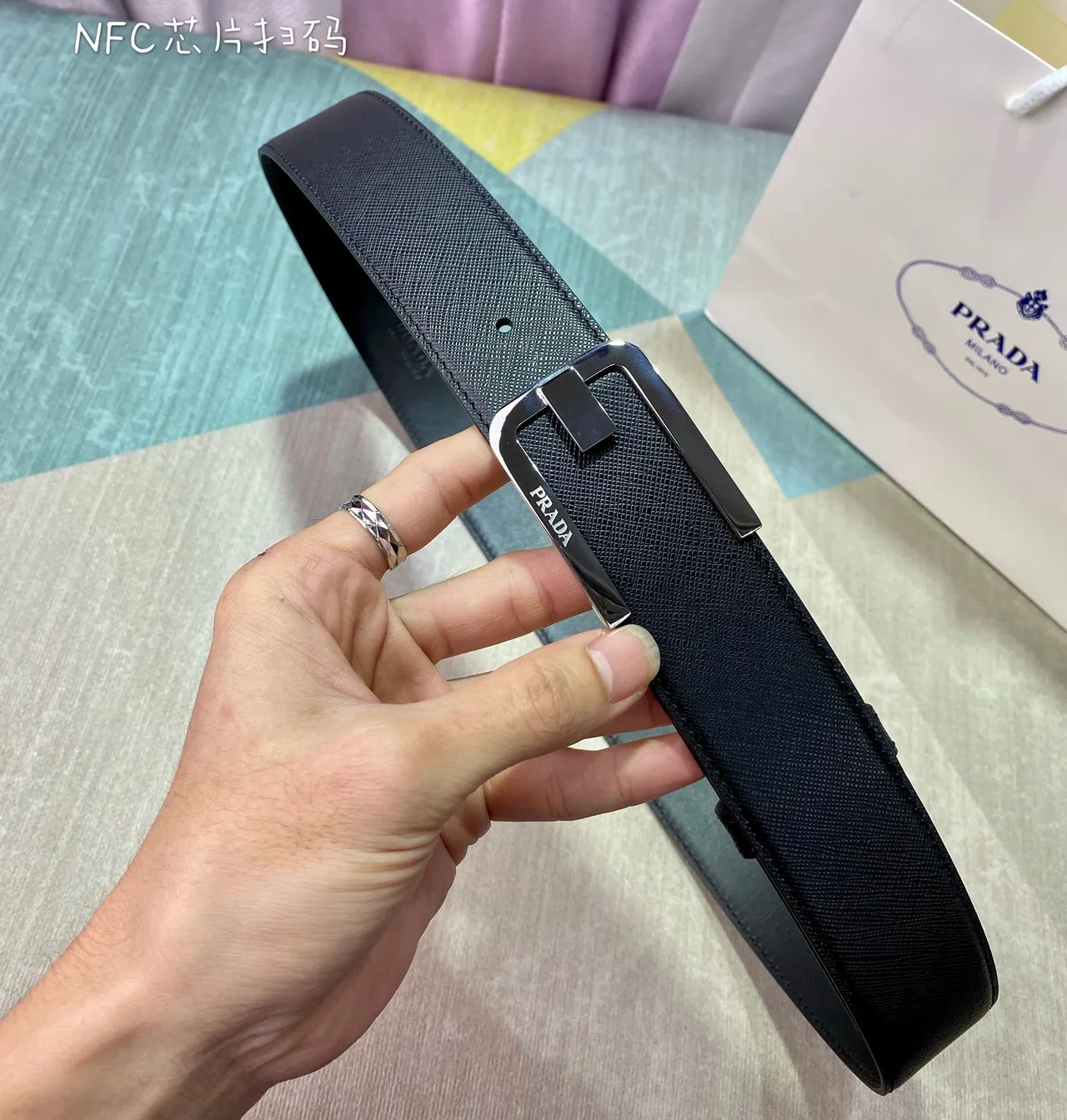 Prada Black Saffiano Leather Belt 3
