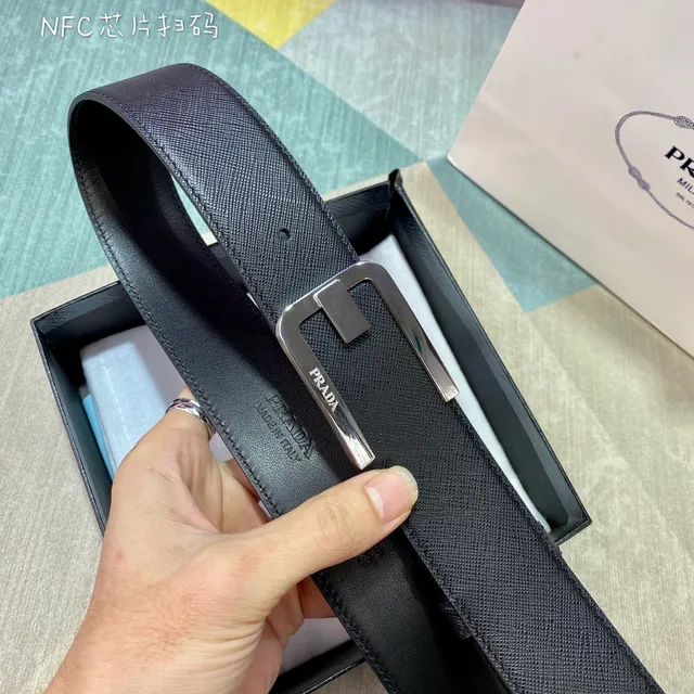 Prada Black Saffiano Leather Belt 4