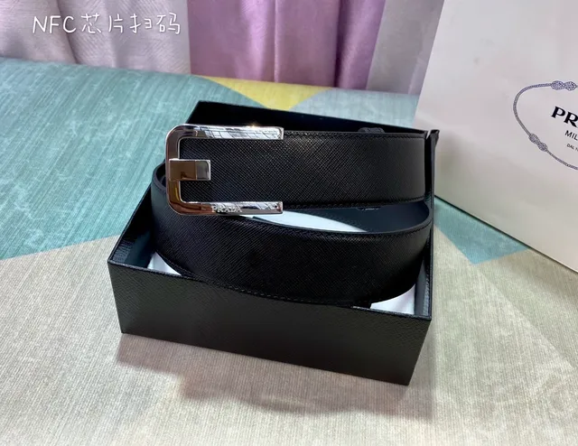 Prada Black Saffiano Leather Belt 8