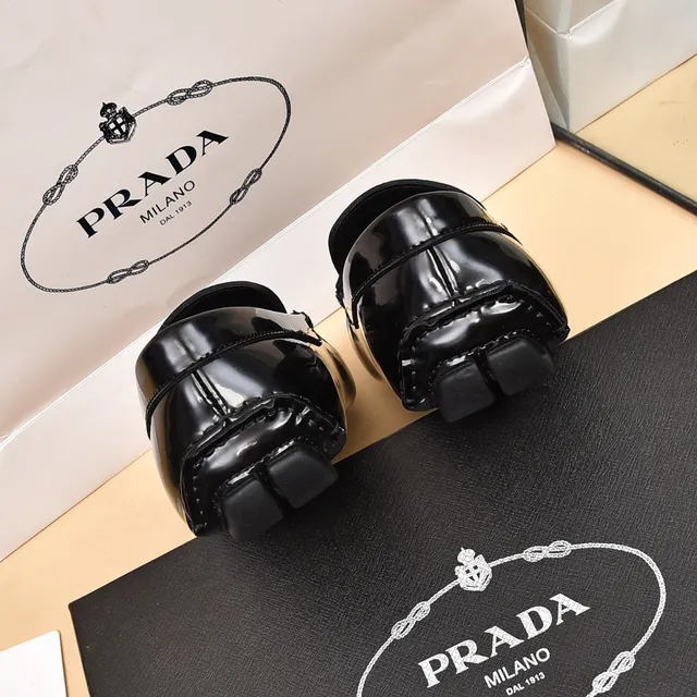 Prada Black Silver Glossy Patent Toe Cap Braided Side Trim Loafer 2