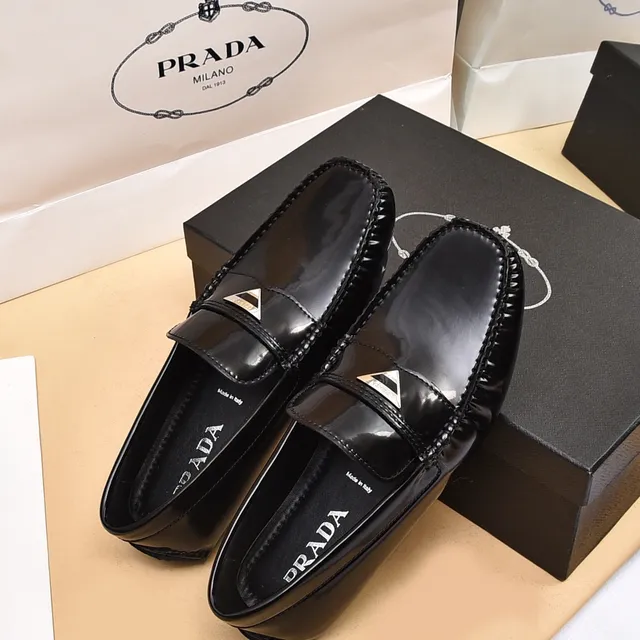Prada Black Silver Glossy Patent Toe Cap Braided Side Trim Loafer 3
