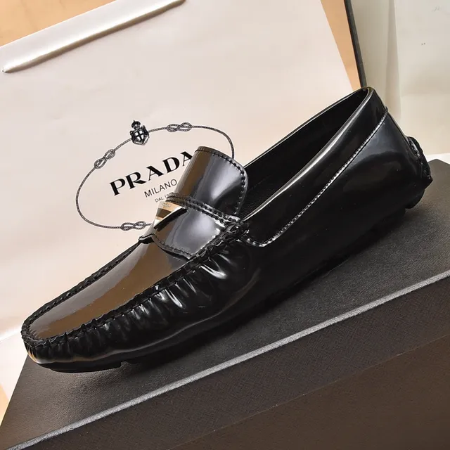 Prada Black Silver Glossy Patent Toe Cap Braided Side Trim Loafer 5