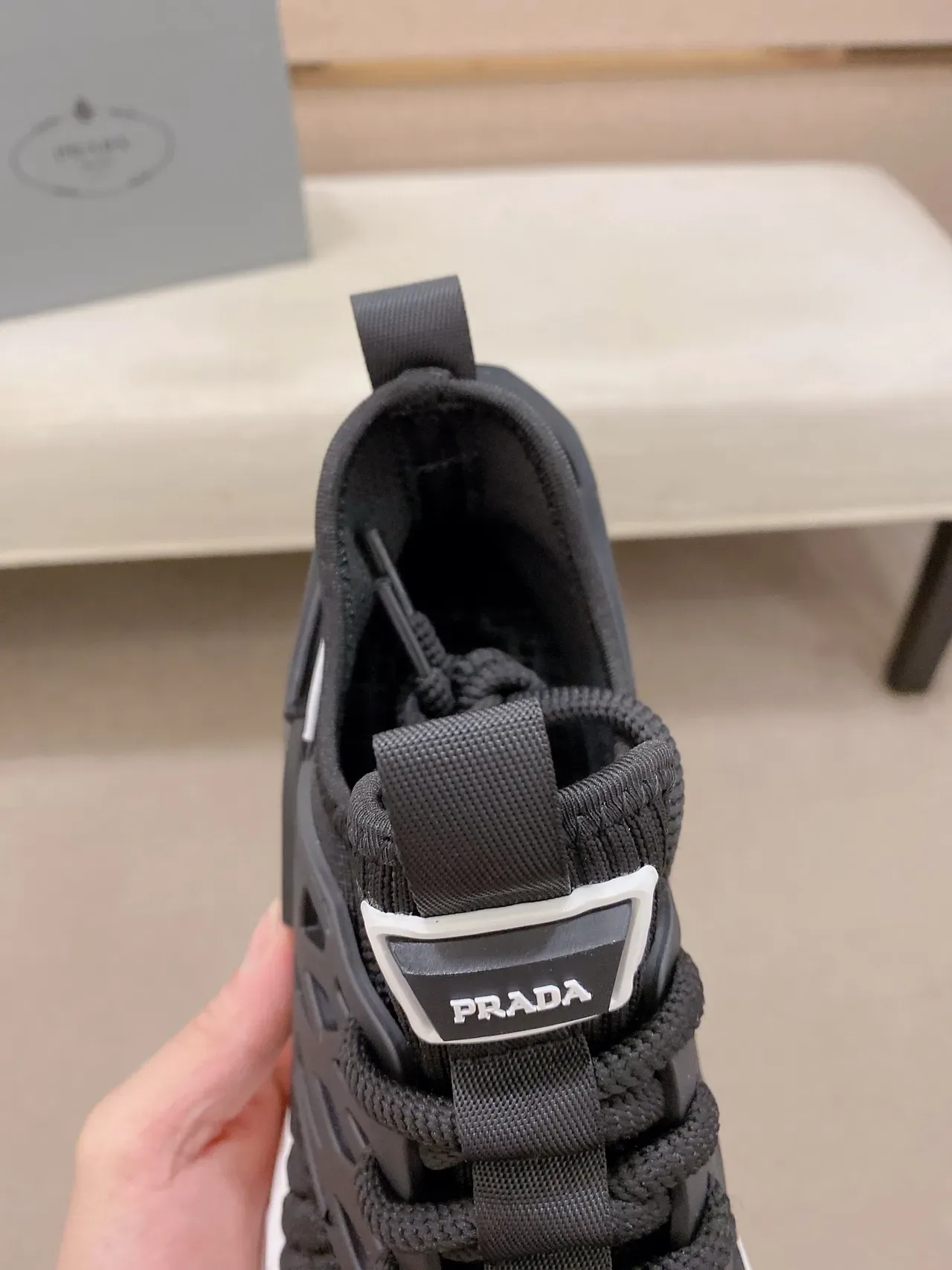 Prada Black White Knit Upper Sculpted Midsole Sneakers 4
