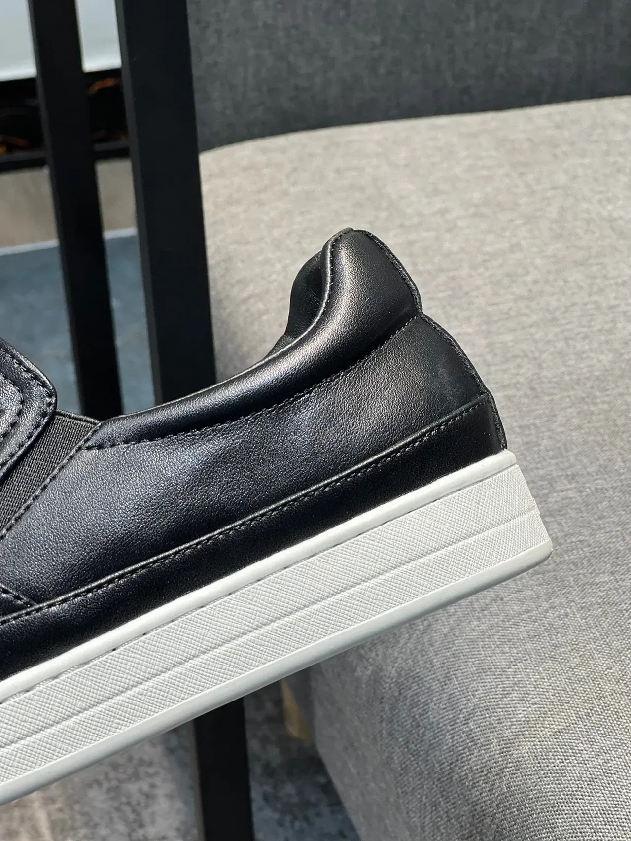 Prada Black White Leather Slip-On Embossed Logo Loafer 8