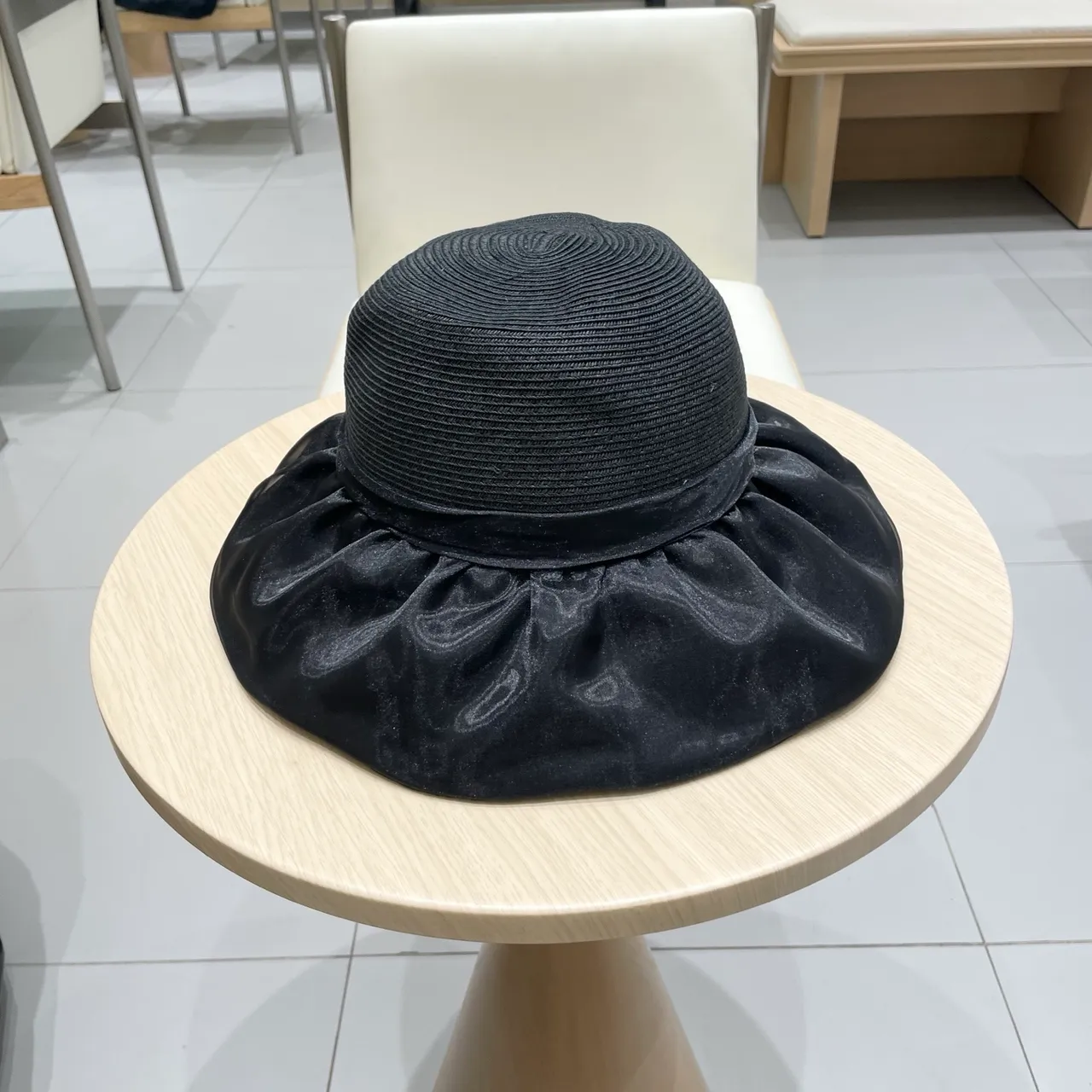 Prada Black Woven Straw-Like Crown Wide Floppy Brim Fedora 8