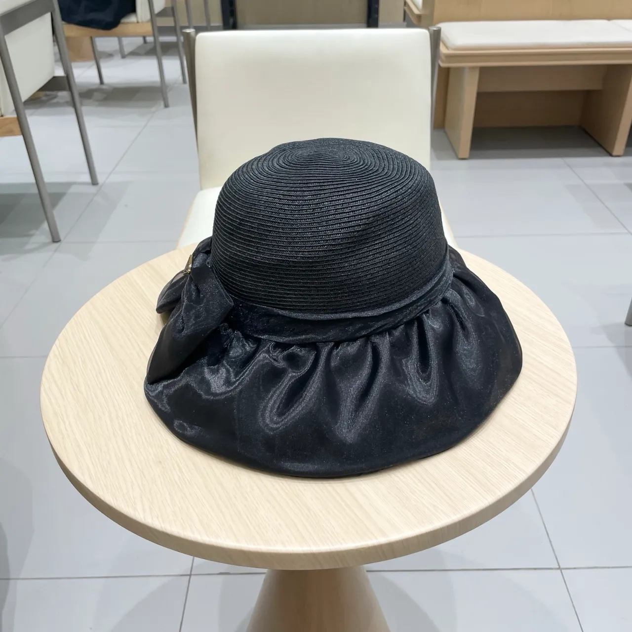 Prada Black Woven Straw-Like Crown Wide Floppy Brim Fedora 9