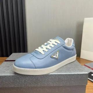 Prada Blue White Leather Upper Triangular Logo Plaque Lifestyle Sneakers