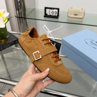 Prada Brown Black Upper C-Buckle Strap Canvas Shoes