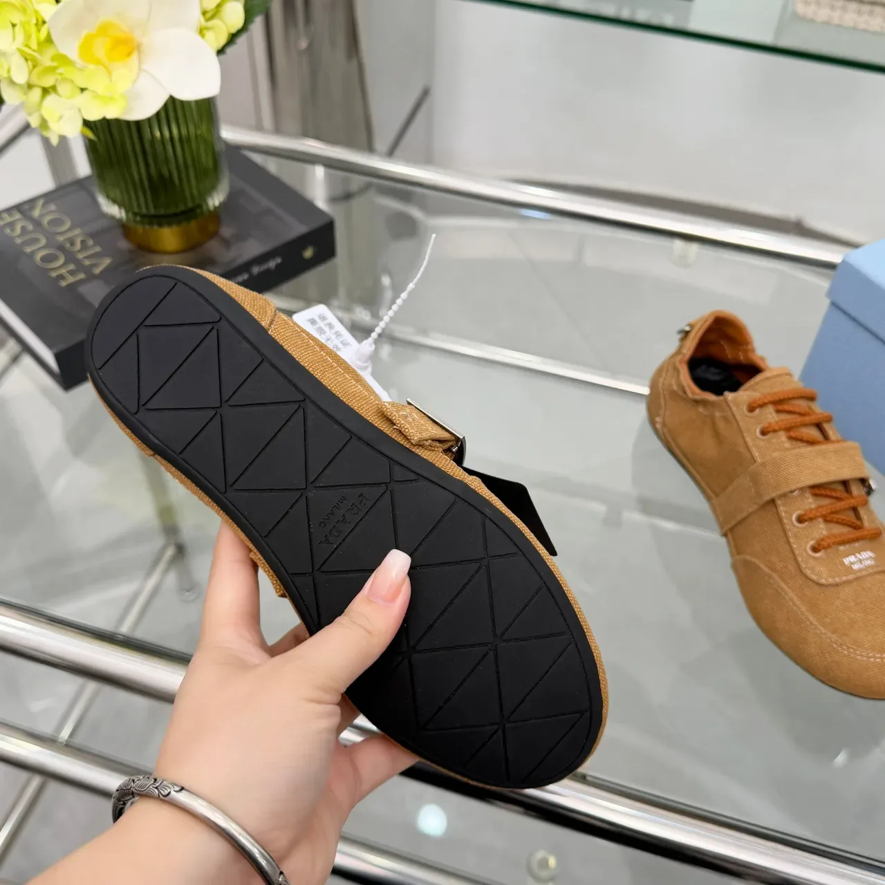 Prada Brown Black Upper C-Buckle Strap Canvas Shoes 2