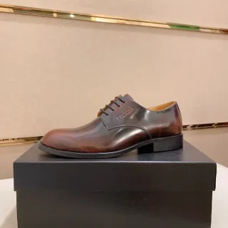 Prada Brown Polished Leather Cap Toe Oxford Shoes