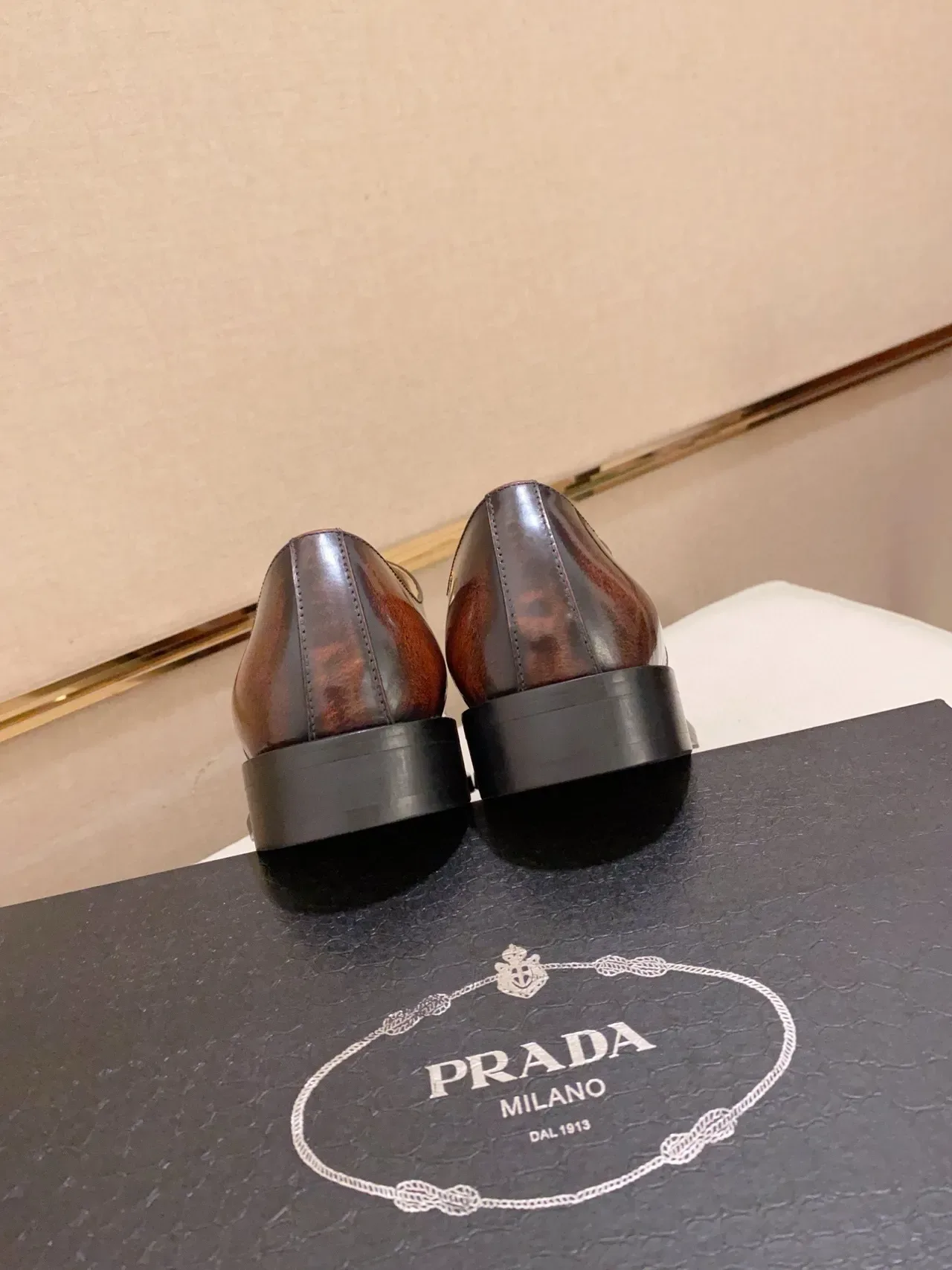 Prada Brown Polished Leather Cap Toe Oxford Shoes 3