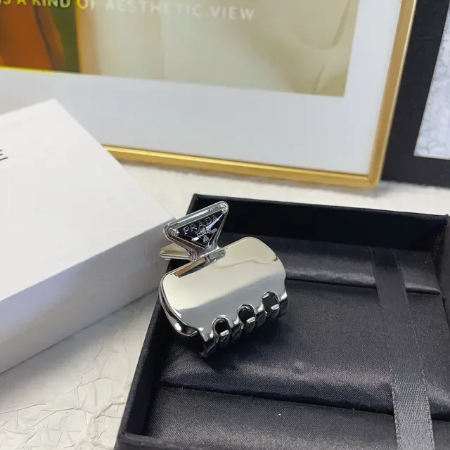 Prada Claw Silver Black Metallic Grip Triangular Branded Clasp Brooch 5