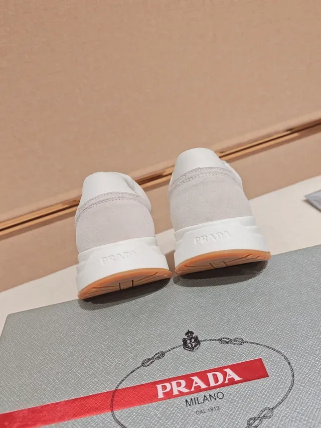 Prada Cloudbust Beige White Layered Suede And Leather Upper Sculpted Midsole Sneakers 3
