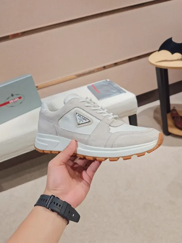 Prada Cloudbust Beige White Layered Suede And Leather Upper Sculpted Midsole Sneakers 4