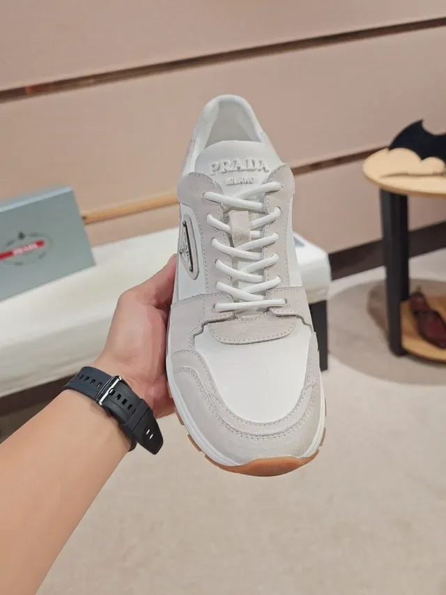 Prada Cloudbust Beige White Layered Suede And Leather Upper Sculpted Midsole Sneakers 5