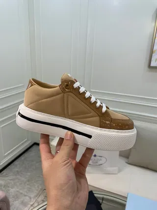 Prada Cloudbust Beige White Platform Sole Triangular Logo Patch Lifestyle Sneakers 3
