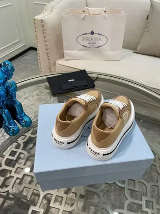 Prada Cloudbust Beige White Platform Sole Triangular Logo Patch Lifestyle Sneakers 4