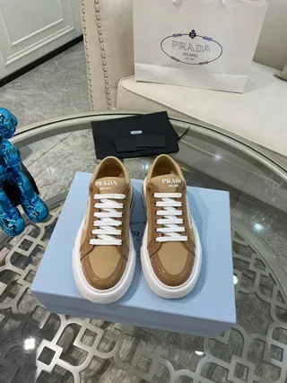 Prada Cloudbust Beige White Platform Sole Triangular Logo Patch Lifestyle Sneakers 5