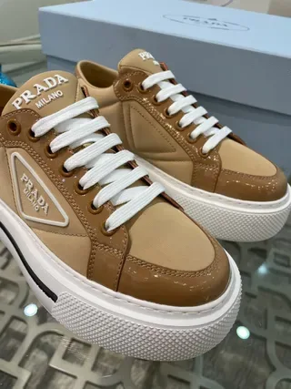 Prada Cloudbust Beige White Platform Sole Triangular Logo Patch Lifestyle Sneakers 7