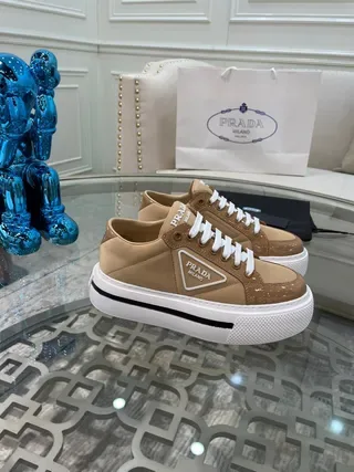 Prada Cloudbust Beige White Platform Sole Triangular Logo Patch Lifestyle Sneakers 8