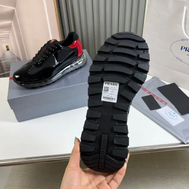 Prada Cloudbust Black and Red Patent Mesh Lifestyle Sneakers 2