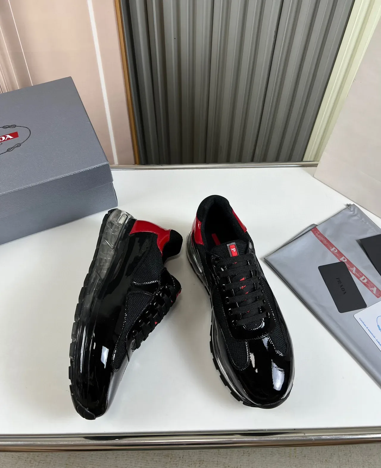 Prada Cloudbust Black and Red Patent Mesh Lifestyle Sneakers 5