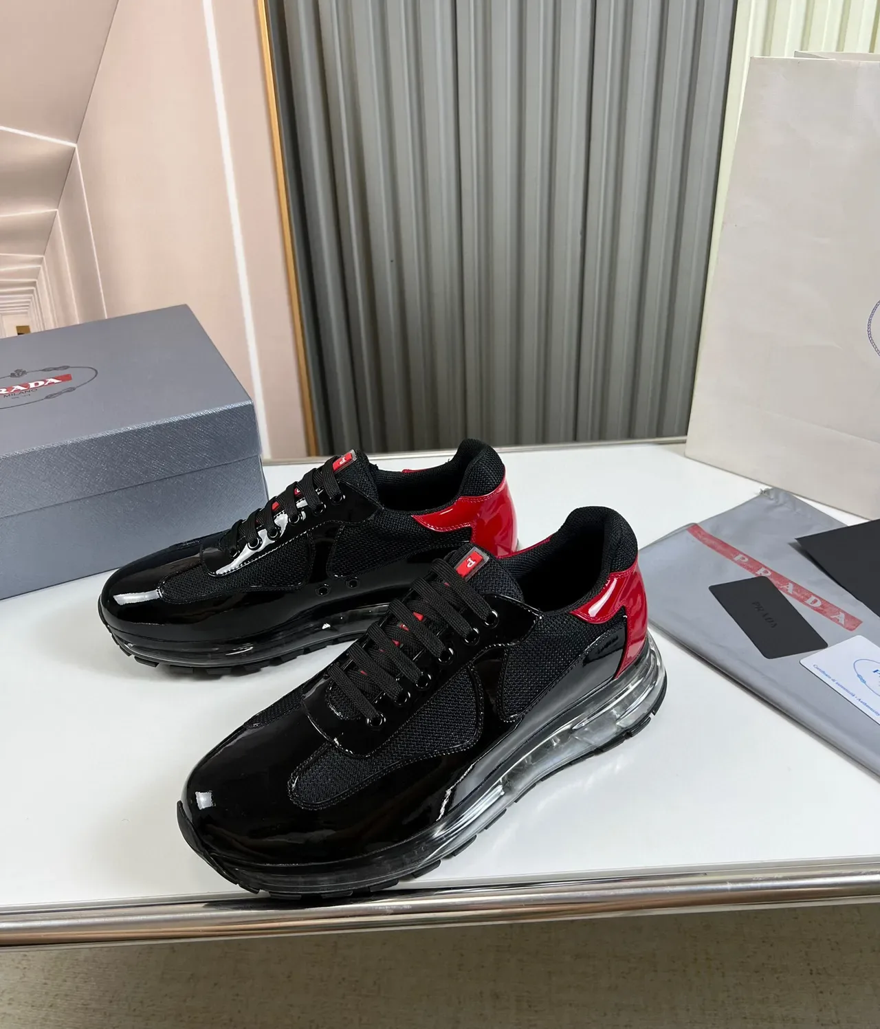 Prada Cloudbust Black and Red Patent Mesh Lifestyle Sneakers 8