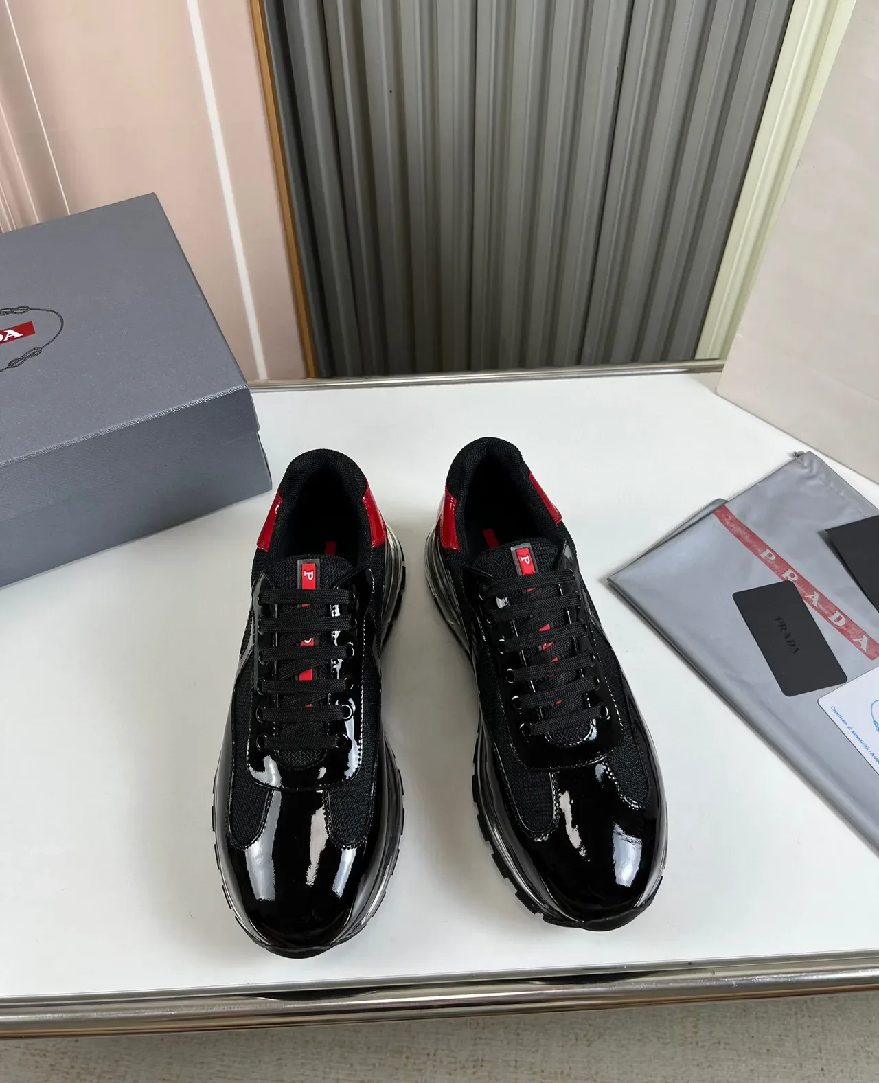 Prada Cloudbust Black and Red Patent Mesh Lifestyle Sneakers 9