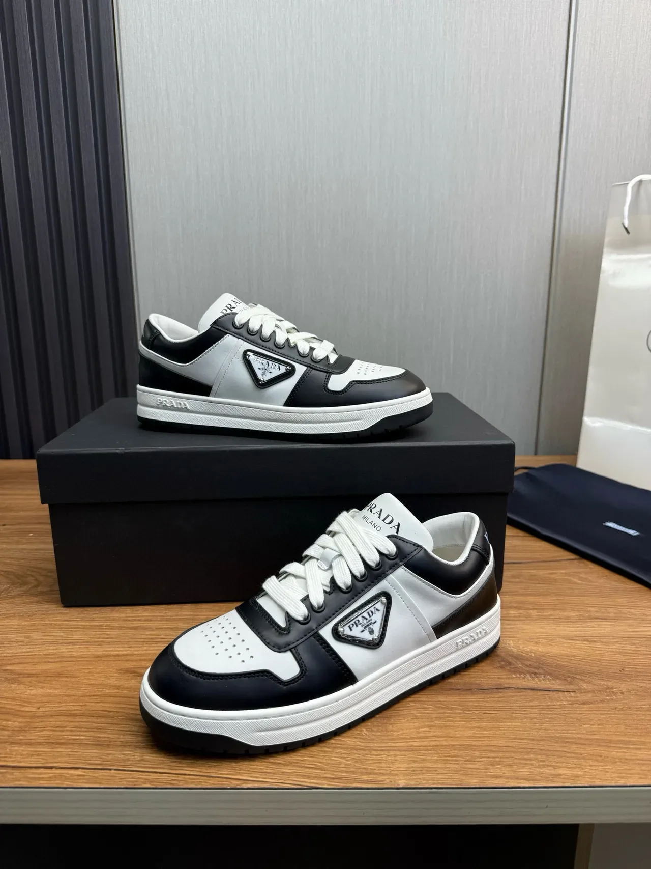 Prada Cloudbust Black and White Leather Lifestyle Sneakers 8