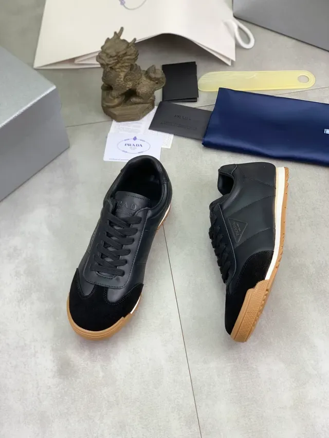 Prada Cloudbust Black Beige Mixed-Material Upper Gum Rubber Sole Lifestyle Sneakers 5