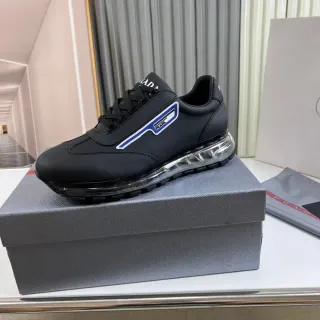 Prada Cloudbust أسود أزرق جلد علوي شفاف وسادة هوائية سول نمط حياة حذاء رياضي